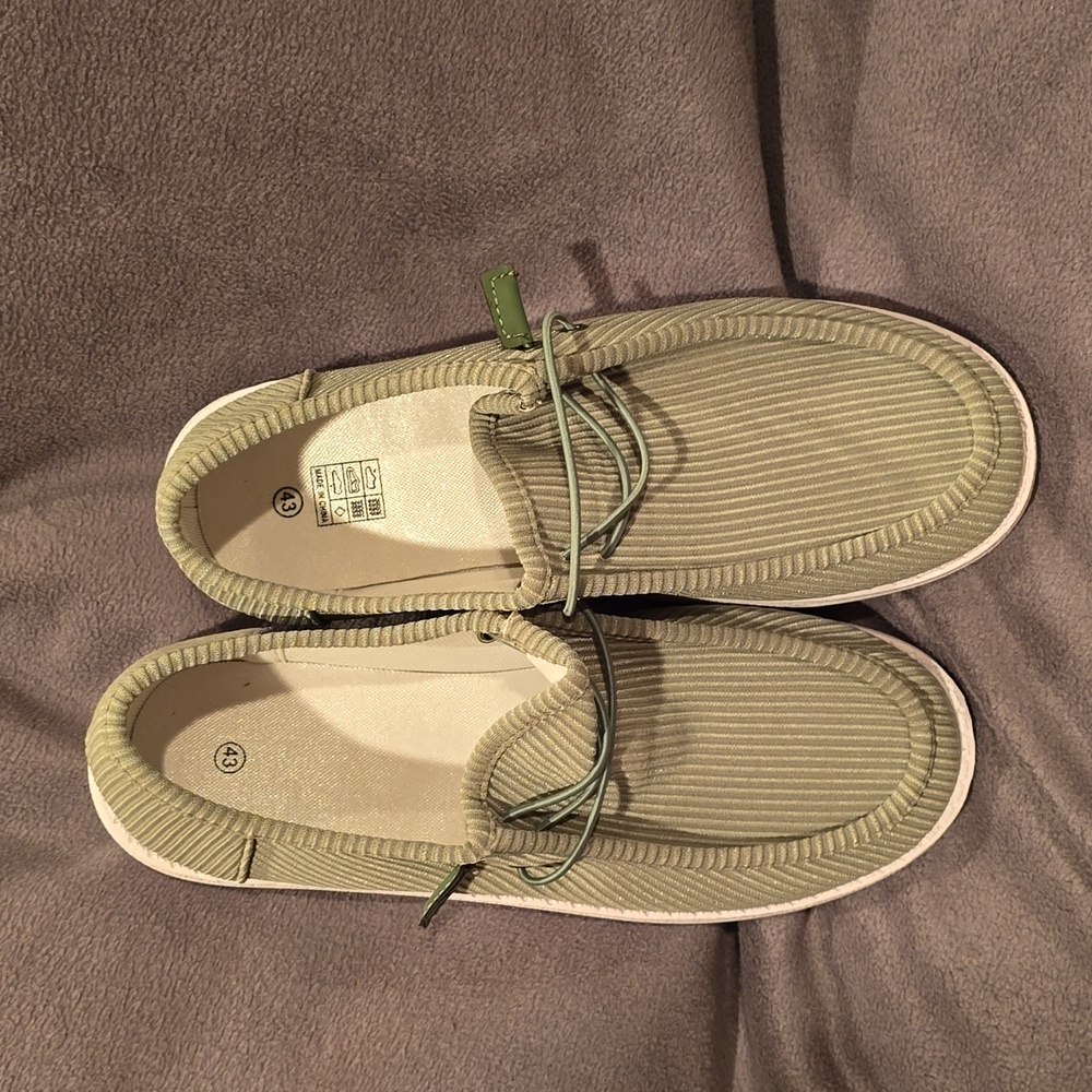 Green loafers like hey dudes in a womens 10